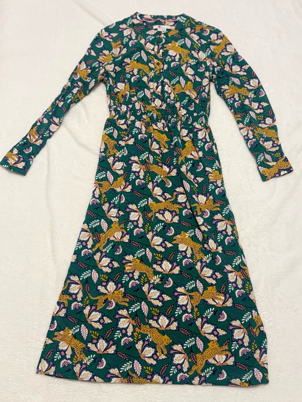 Boden Long Sleeve Green Floral & Leopard Print Maxi Dress